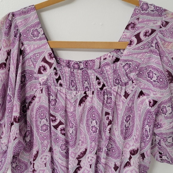 Mudd Sheer Purple Paisley Short Sleeve Peplum Blouse Size Medium - Picture 4 of 7